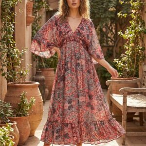 Kasturi Silk 1254 – Poncho Sleeve Long Flair Dress (5‑Piece Pack)