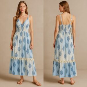 Lurex_1363 (Sleeveless smoked long dress in viscose rayon 5 piece of set)